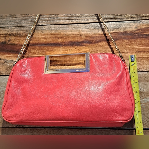 Michael Kors Red Leather & Gold Clutch Bag *Pre-Owned, light use* - Picture 7 of 11